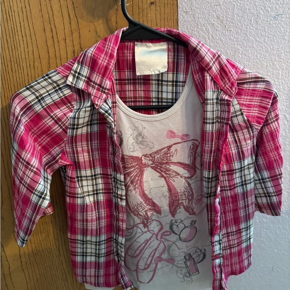 Pink Plaid Kids Shirt & Top Set